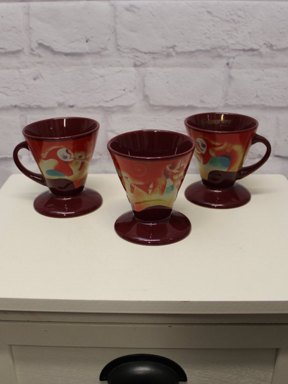 Vintage Frangelico Linda Frichtel Espresso Coffee Mug Court Jester Cups Set of 3